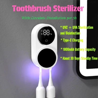 Cepillo de Dientes UVC Esterilizador Limpieza y Secado al Aire, Pantalla LED Inteligente Larga Duración Foto 1 de 4
