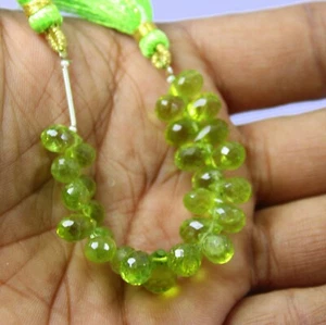 14,5 Karat 9,5x6-6x8 mm Natur Facettiert Grün Peridot Tropfen Form Schnitt 3,5 Zoll Perlen - Bild 1 von 11
