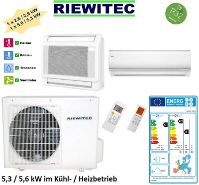 Dual Multisplit Klimaanlage 2,6 + 5,0 KW,  5,3/5,6KW, RIEWITEC Wand-/Truhenkombi - Bild 1 von 4