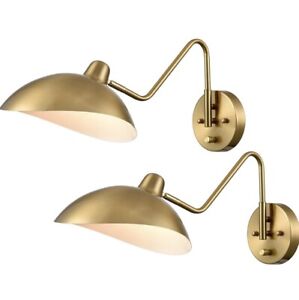 2 Hard Wire/Plug-in Wall Sconce Gold Swing Arm Wall Sconce Brass Wall Lamp Flaw