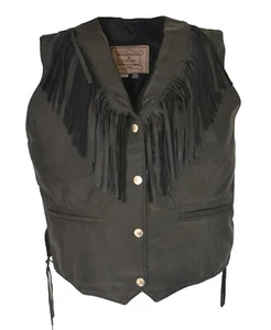 NEW! Walter Dyer Leather Ladies' Fringe Vest Black Size 2XL Made in USA! - Picture 1 of 8