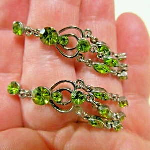 RJ Graziano Gorgeous Gold Tone Green Crystal Dangle Earrings Pierced - Picture 1 of 3