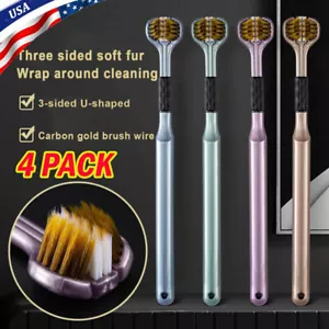 2/4Pcs Three Sided Toothbrush 3 Sided Toothbrush For Adult Tri-Head Multi-Angle - Picture 1 of 15