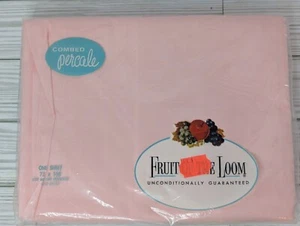 Vintage 1970s Fruit Of The Loom Sheet Twin Flat NOS Pink Unopened Combed Percale - Picture 1 of 7