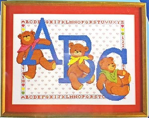 Counted Cross Stitch Baby Nursery Sampler Kit ABC Teddy Bears New Vintage 1986 - Picture 1 of 4