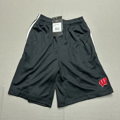 Vintage Wisconsin Badger Shorts Mens Small Black Adidas Basketball Running NWT Cover