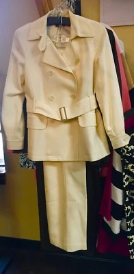 ¡NUEVO! Traje Pantalón Cinturón Mujer Talla 4 ANNE KLEIN Safari Bush Suave Blanco Acampanado RARO Foto 1 de 4