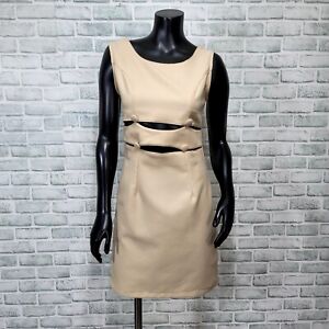 Vintage 90s Fashion Line 1 Womens S/M Beige Cut Out Waist Sheath Mini Tank Dress