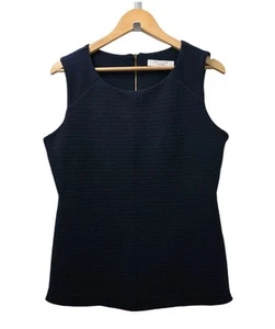 John Lewis Collection Ribbed Stretch Zip Back Top Size L 12 14 Navy Blue - Picture 1 of 14