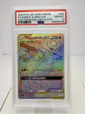 PSA 10 Garchomp & Giratina GX Secret Rare Rainbow Tag Team Indonesian #289 - Image 1 of 2