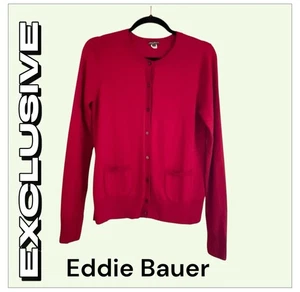 Eddie Bauer New Cardigan size 3X Soft Cotton Cashmere Red buttons front pockets - Picture 1 of 10
