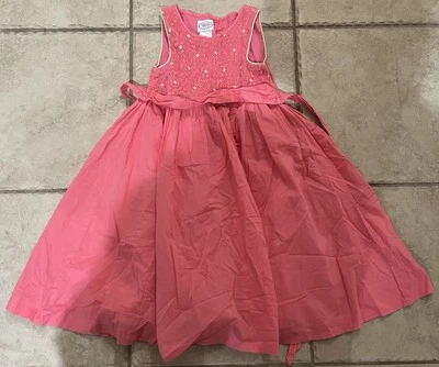 Vestido Talbots Niños Niñas Talla 5 Rosa Lazo Bordado Smocking Foto 1 de 4