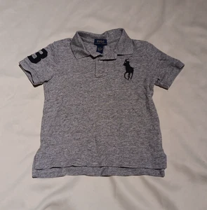 Polo By Ralph Lauren Shirt Boys Size 5 Gray Polo Large Pony Short Sleeve Collar - Picture 1 of 4
