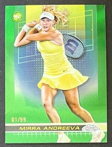 2024 TOPPS CHROME MIRRA ANDREEVA #81 GREEN GRASS REFRACTOR ROOKIE RC @ 1/99 @ - Picture 1 of 2