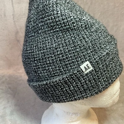 Вязаная шапка-бини AE с манжетами американский орел черный серый белый логотип один размер - Изображение 1 из 4