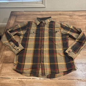 Orvis Shirt Mens Flannel Shacket Jacket Plaid Brown Red Medium - Picture 1 of 10