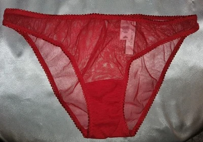 Винтажные трусики бикини Victoria's Secret прозрачные сетчатые нейлон эластан красные L 38 - Изображение 1 из 4