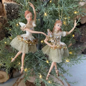Cream & Gold Clara and Sugarplum Fairy Nutcracker Christmas Set Gisela Graham - Picture 1 of 12