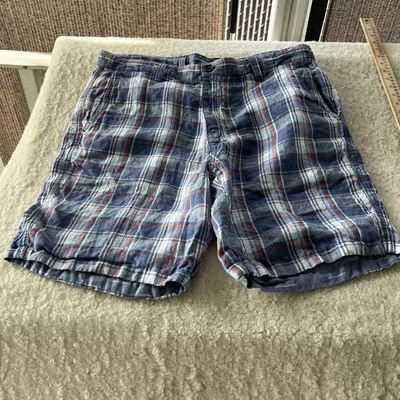 Tommy Bahama Men’s Reversible Shorts  Blue Plaid Size 35 100% Linen Vacation - Image 1 of 4