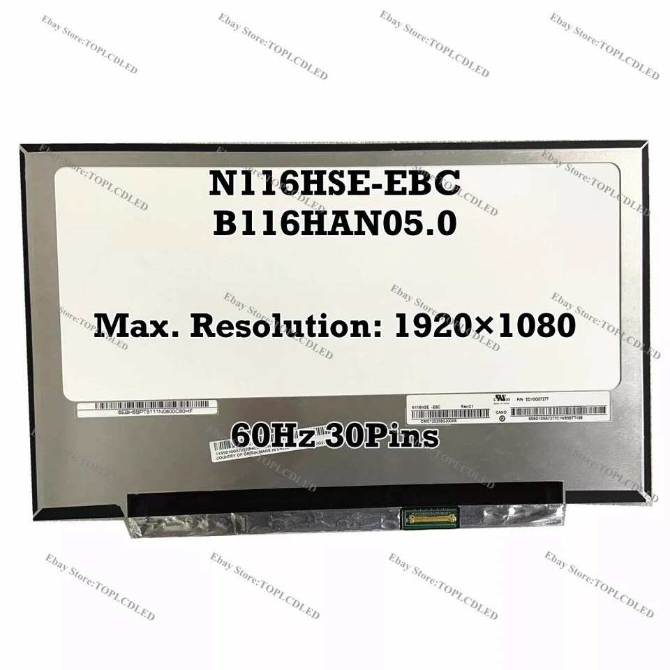 N116HSE-EBC fit B116HAN05.0 11.6" IPS 60Hz LED LCD Screen Laptop Panel 30 Pins - Image 1 of 1