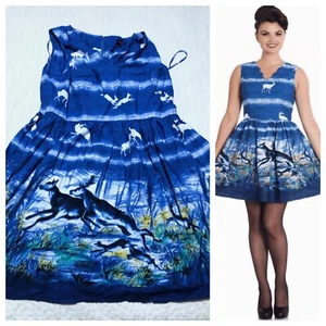 Blue Montana Deer And Stag Print 50s Mini Dress from Hell Bunny, 3XL Worn Once - Picture 1 of 12