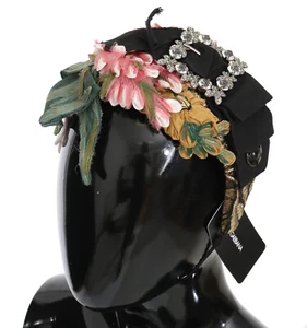 DOLCE & GABBANA Headband Tiara Floral Crystal Bow Diadem One Size