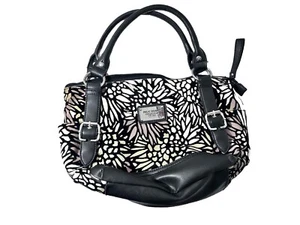 RELIC COLLECTION Handbag Shoulder Bag Floral Flocked Canvas Black Trim - Picture 1 of 10