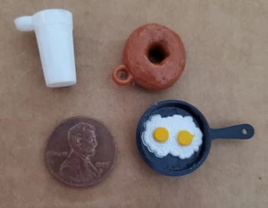 Vtg Kitsch! Gumball Prize Diner Set Of 3 Charms-1 Frying Pan, 1 Donut, 1 Milk - Picture 1 of 1
