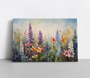 Spring Wildflowers Watercolor Painting Print on Canvas Floral Wall Art Flower - Picture 1 of 8