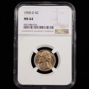 1950-D Jefferson Nickel 5c - NGC GRADED MS64 - Nicely Toned - BETTER DATE - Picture 1 of 4