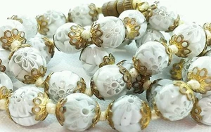 Collar de cuentas de vidrio artístico vintage veneciano blanco floral Murano Milifiori lámpara - Imagen 1 de 6
