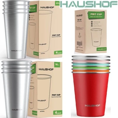 HAUSHOF Pint Cup Stainless Steel Cups Stackable Metal Unbreakable 14oz/16oz/20oz - Image 1 of 4