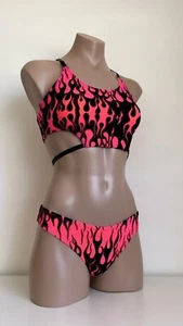Schminke 🔥 Flames fire pole dance wear mesh UV neon halter crop top & bottoms - Picture 1 of 18