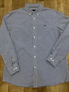 Camisa de algodón manga larga delantera con botones de guinga a cuadros azul talla A90 Crew Clothing - Imagen 1 de 12