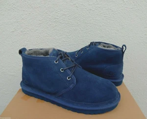 UGG NEUMEL NEW NAVY BLUE SUEDE/ SHEEPWOOL ANKLE BOOTS, MEN US 12/ EUR 45 ~NIB - Picture 1 of 6