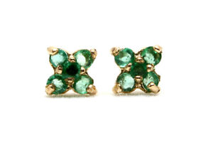 9ct Gold Emerald studs Cluster Earrings Gift Boxed Made in UK Birthday Gift