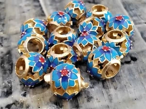 Alloy Enamel Bead, Flower, Golden & Medium Blue, 10.5x8.5mm, Hole 4mm, 5 pce - Picture 1 of 3