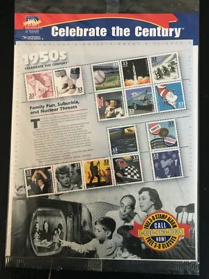 USPS CELEBRATE THE CENTURY - 1950's 15 US 33¢ Stamps MNH  2000 PO Sealed - Image 1 of 2