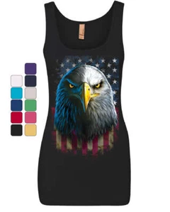Bald Eagle Stare Women's Tank Top 4th of July USA Stars and Stripes Flag Top - Picture 1 of 6
