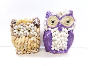 2 FIGURAS DE BÚHO MINI CARACOL MARRONES Y PÚRPURAS DE COLECCIÓN HECHAS EN FILIPINAS - Imagen 1 de 5