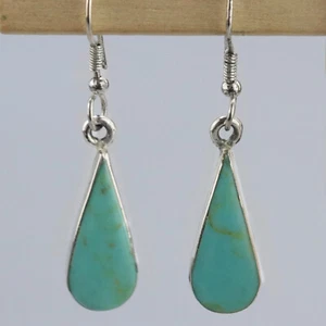 Vintage Mexico Turquoise Teardrop Sterling Silver Earrings - Picture 1 of 5