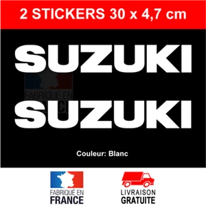 SUZUKI 2 Stickers Autocollants Blanc Moto Quad Adhésifs Scooter 30x4,7 cm - Picture 1 of 1