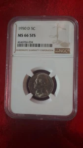 1950-D 5C JEFFERSON-NICKEL VERY NICE-BU NGC-MS-66-5FS HIGH Grade - Foto 1 di 3