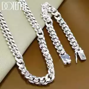 DOTEFFIL 925 Silver Sideways 10mm Chain Square Buckle Necklace Bracelet Set - Picture 1 of 6