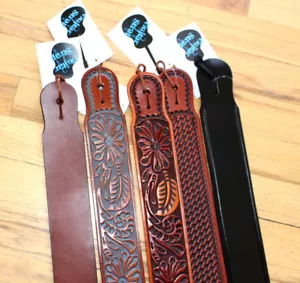 Western Unisex Guitar Strap Leather Brown Black Turquoise Basketweave Musician - Picture 1 of 34