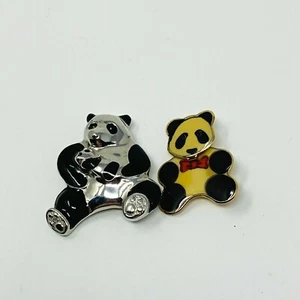 Lote de 2 piezas broche broche panda WWF tono plateado y panda pequeño - Imagen 1 de 3