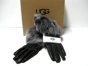 UGG LEDER DAMEN HANDSCHUH LAMMFELL MANSCHETTEN SCHWARZ US GRÖSSE SMALL - Bild 1 von 4