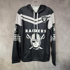 NFL Las Vegas Oakland Vegas Raiders Black AOP Hoodie Sweatshirt Mens M - Picture 1 of 5