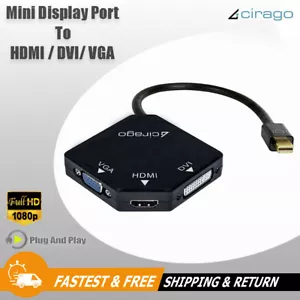 Cirago 3-in-1 Mini Display Port DP to HDMI/DVI/VGA Cable Adapter Converter Black - Picture 1 of 6