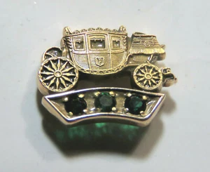 Fisher Body Pin 10K Gold Employee Service Award GM 3 Emeralds 15 yr Vintage - Picture 1 of 4